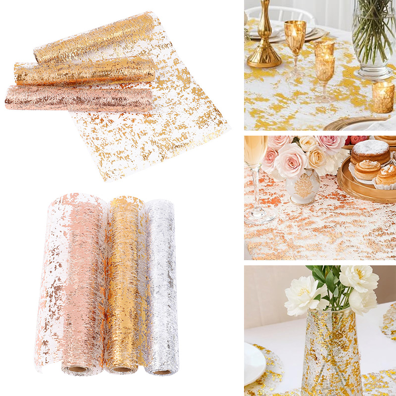 Table Runner Sequin - Taplak Meja Emas Metalik Taplak Meja