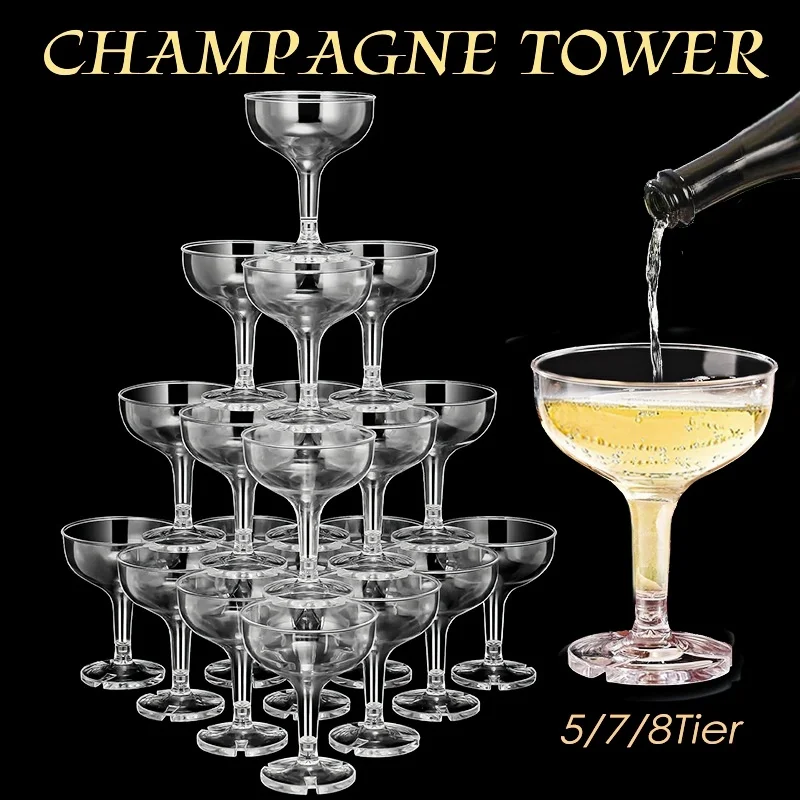 Champagne Tower Set - Gelas Menara Sampanye 5/7/8 Tingkat 5oz